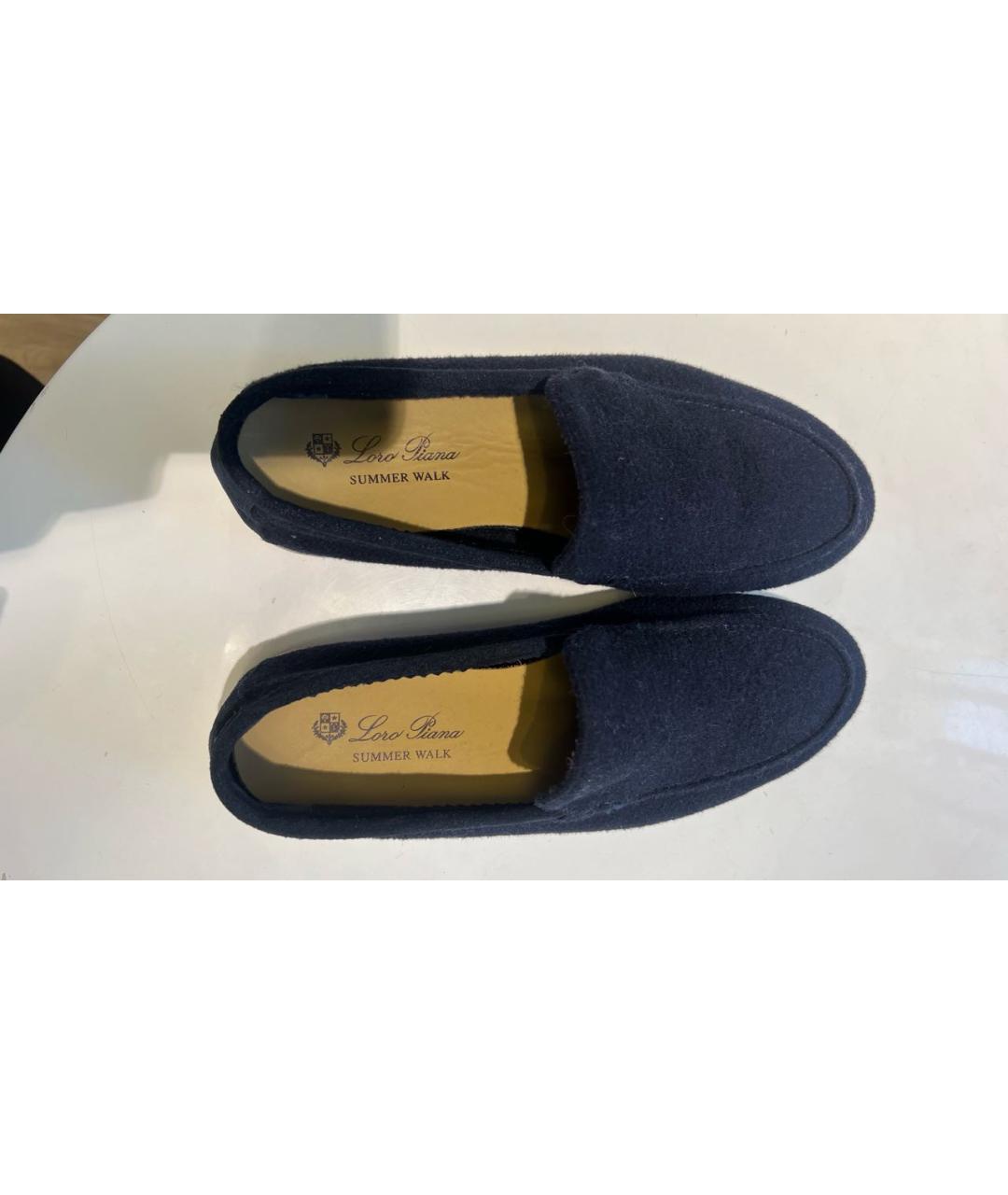 LORO PIANA Темно-синие текстильные лоферы, фото 2