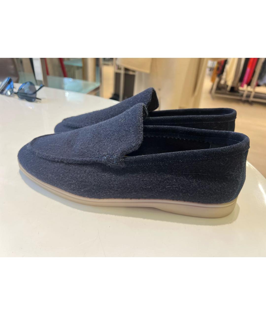 LORO PIANA Темно-синие текстильные лоферы, фото 9