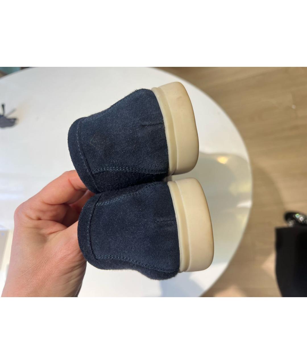 LORO PIANA Темно-синие текстильные лоферы, фото 3