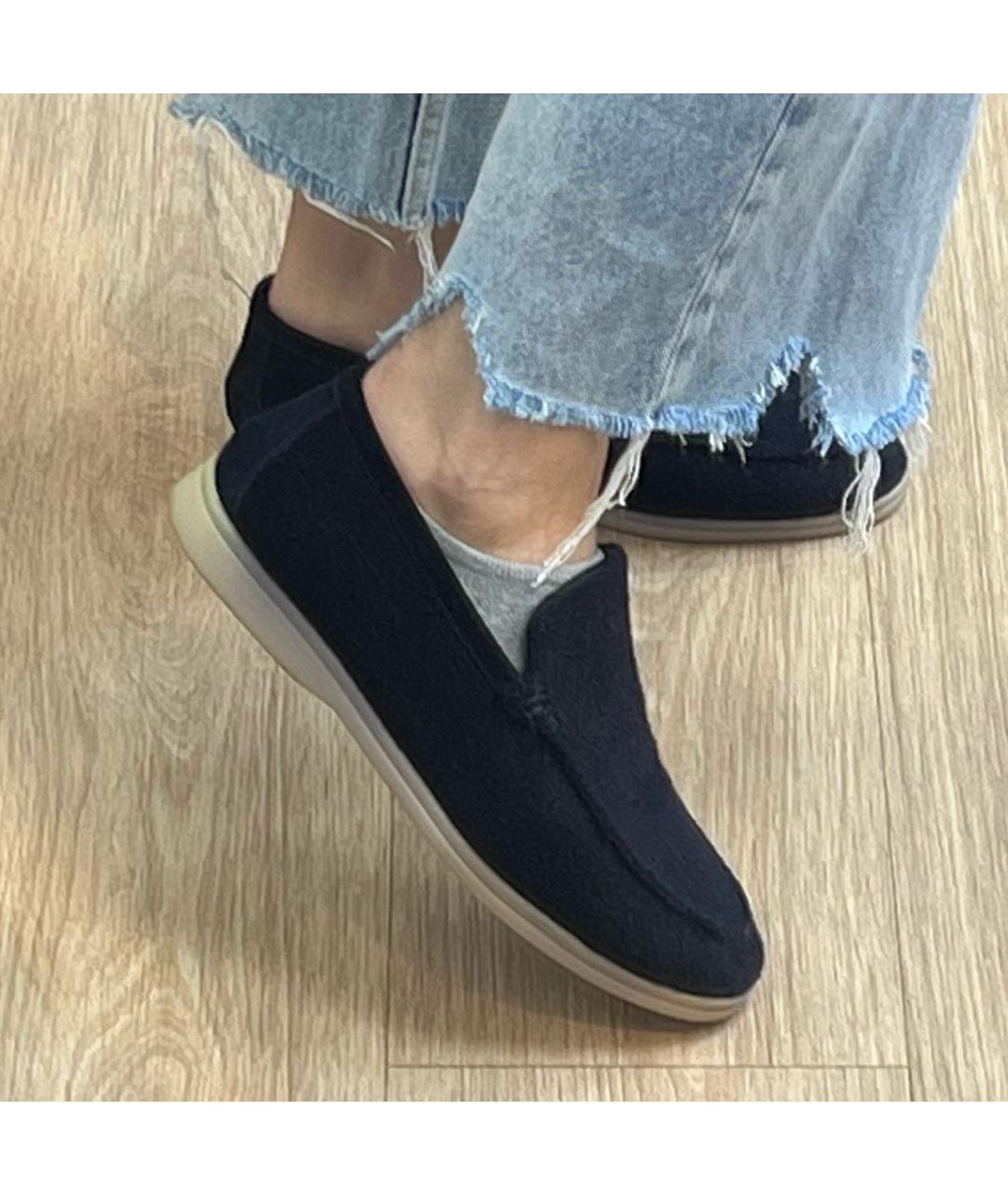 LORO PIANA Темно-синие текстильные лоферы, фото 7