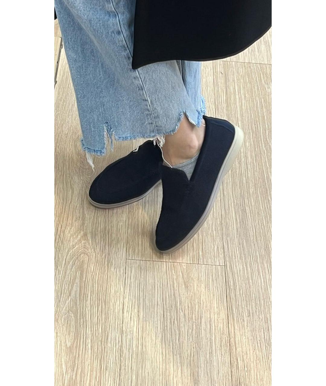 LORO PIANA Темно-синие текстильные лоферы, фото 6