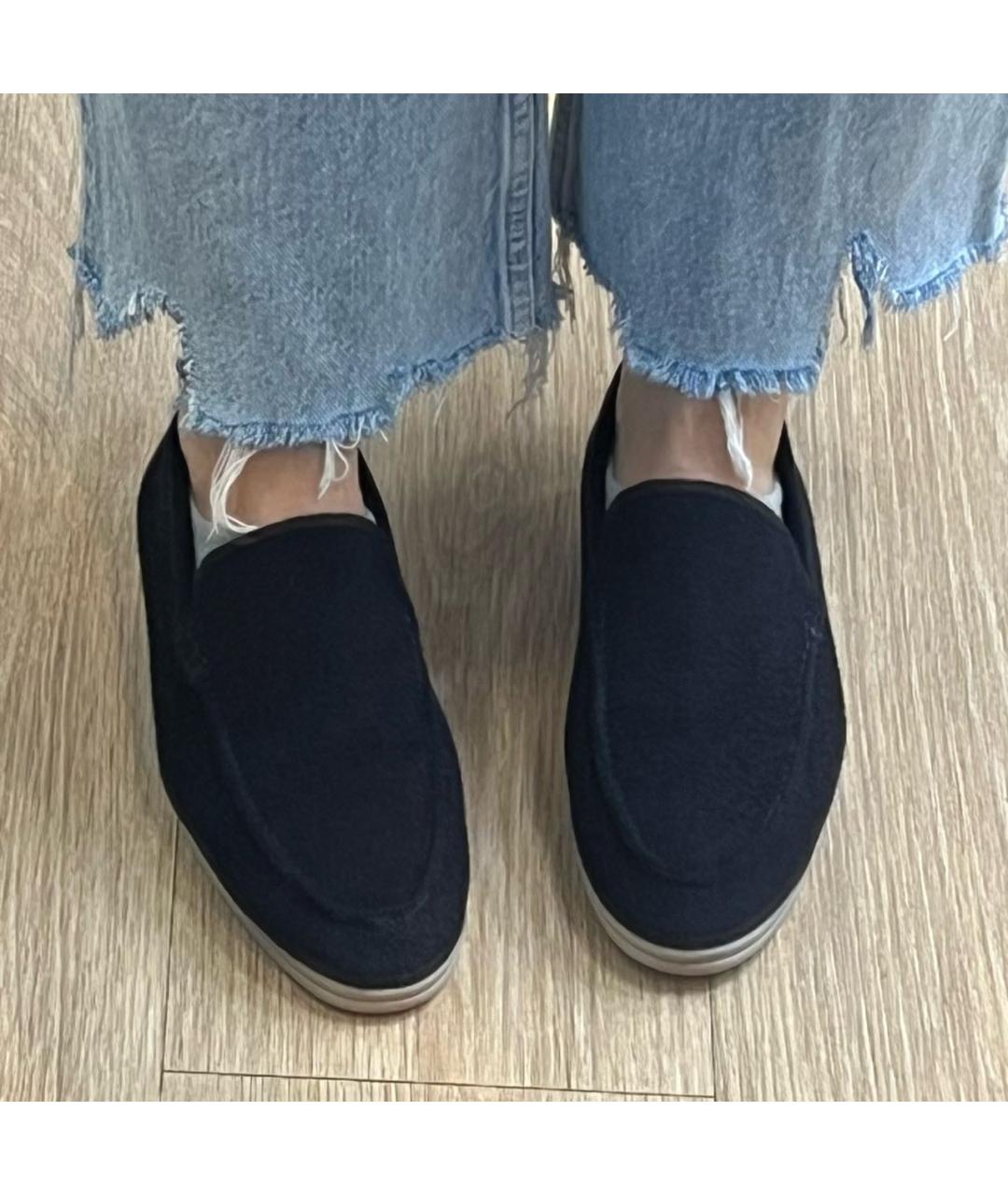 LORO PIANA Темно-синие текстильные лоферы, фото 8