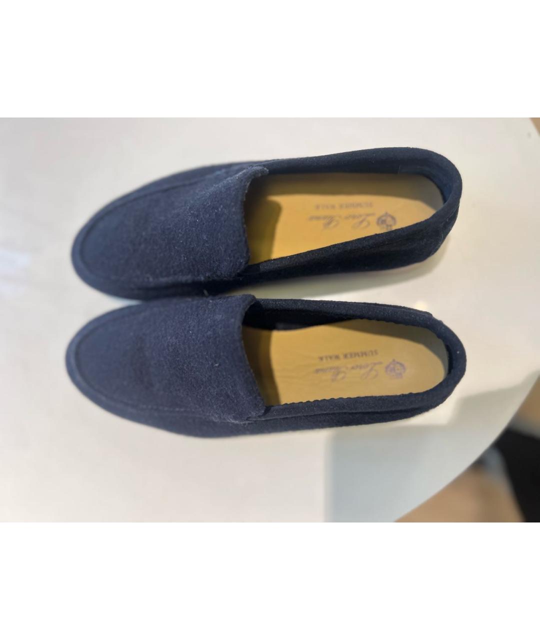 LORO PIANA Темно-синие текстильные лоферы, фото 5