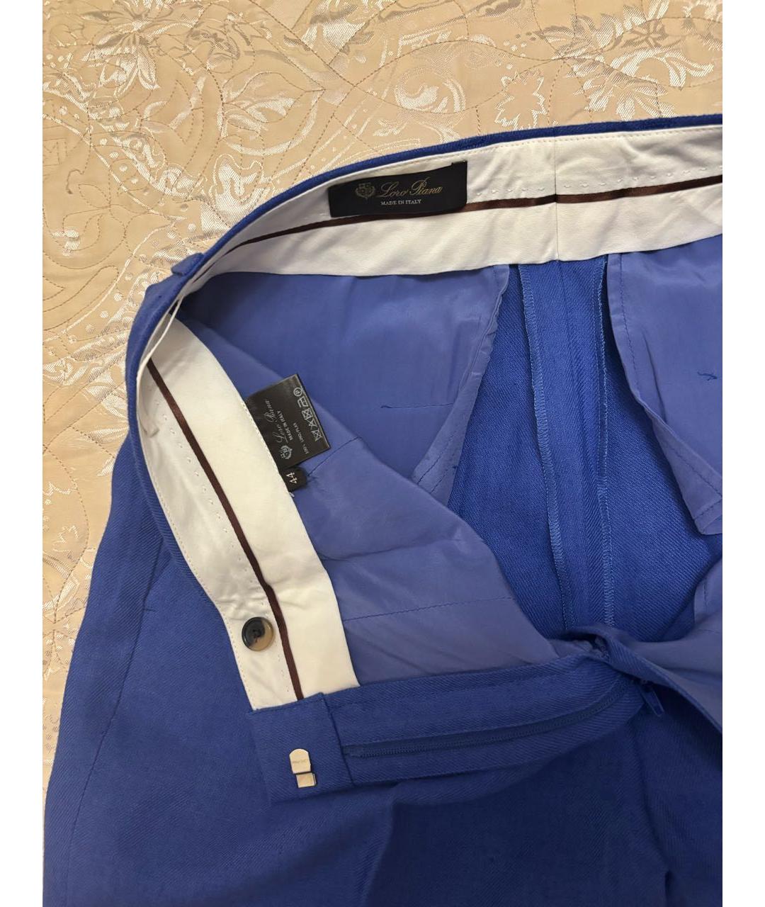 LORO PIANA Синие хлопковые прямые брюки, фото 4