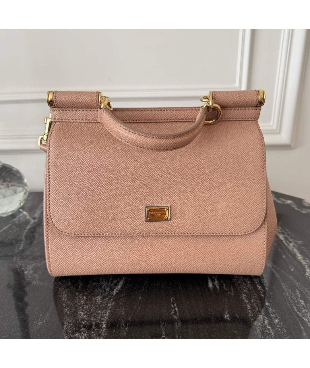 DOLCE&GABBANA Бежевая кожаная сумка с короткими ручками, фото 9