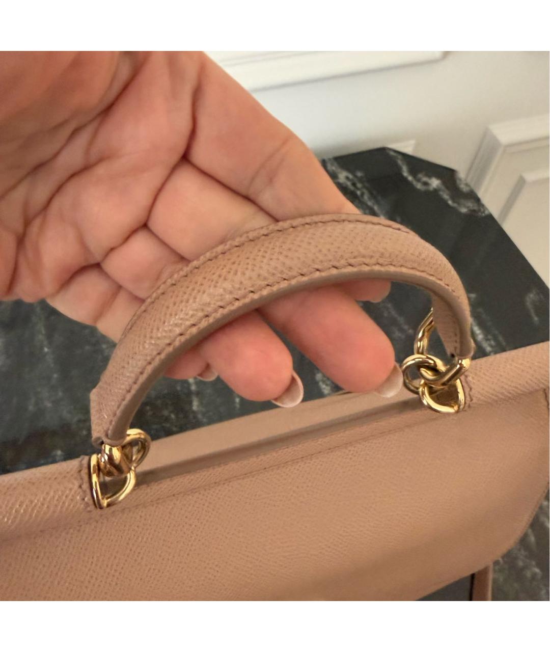 DOLCE&GABBANA Бежевая кожаная сумка с короткими ручками, фото 6