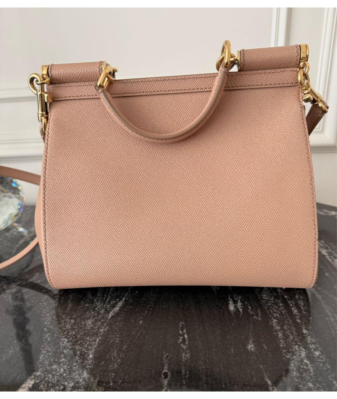 DOLCE&GABBANA Бежевая кожаная сумка с короткими ручками, фото 2