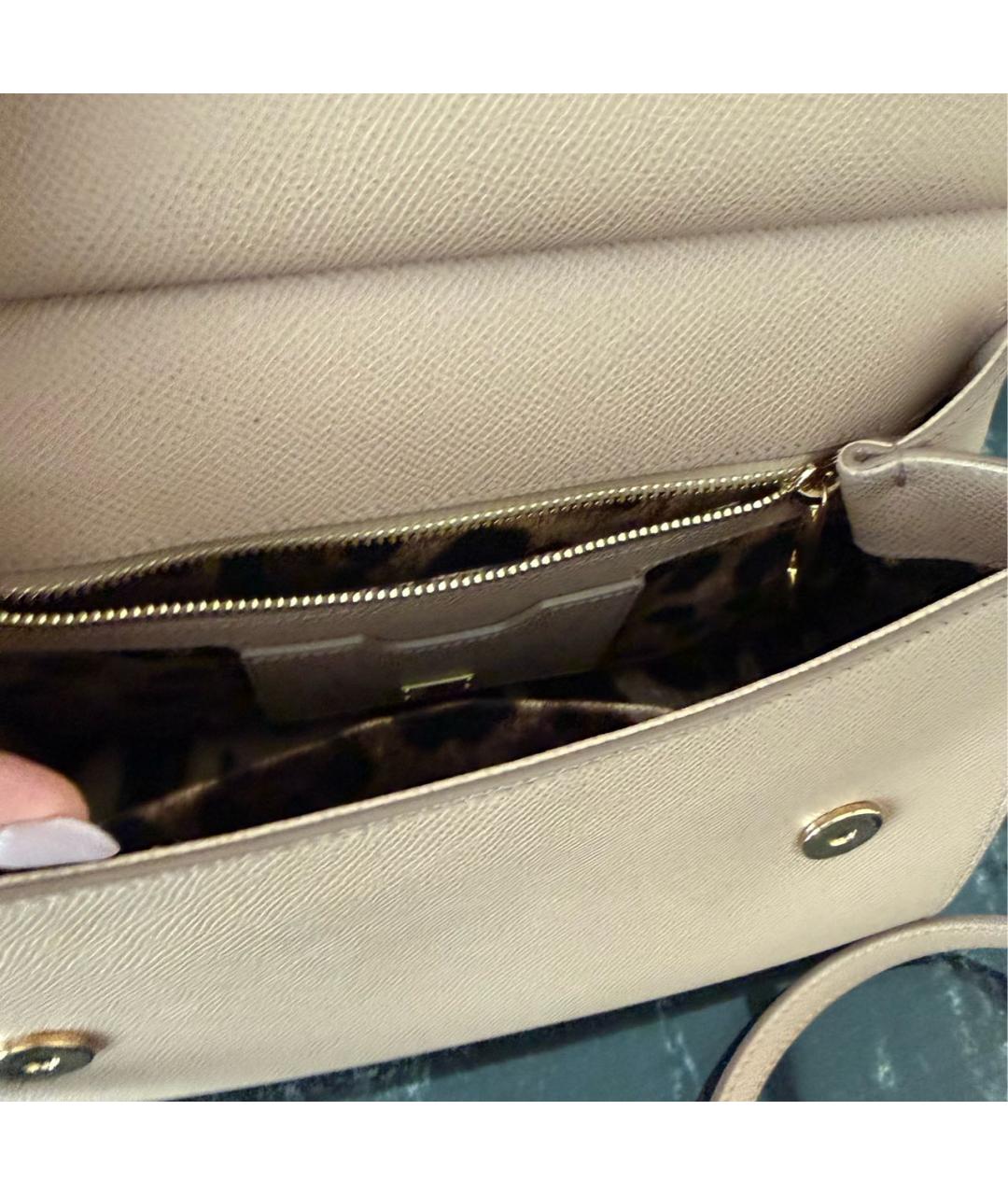 DOLCE&GABBANA Бежевая кожаная сумка с короткими ручками, фото 4