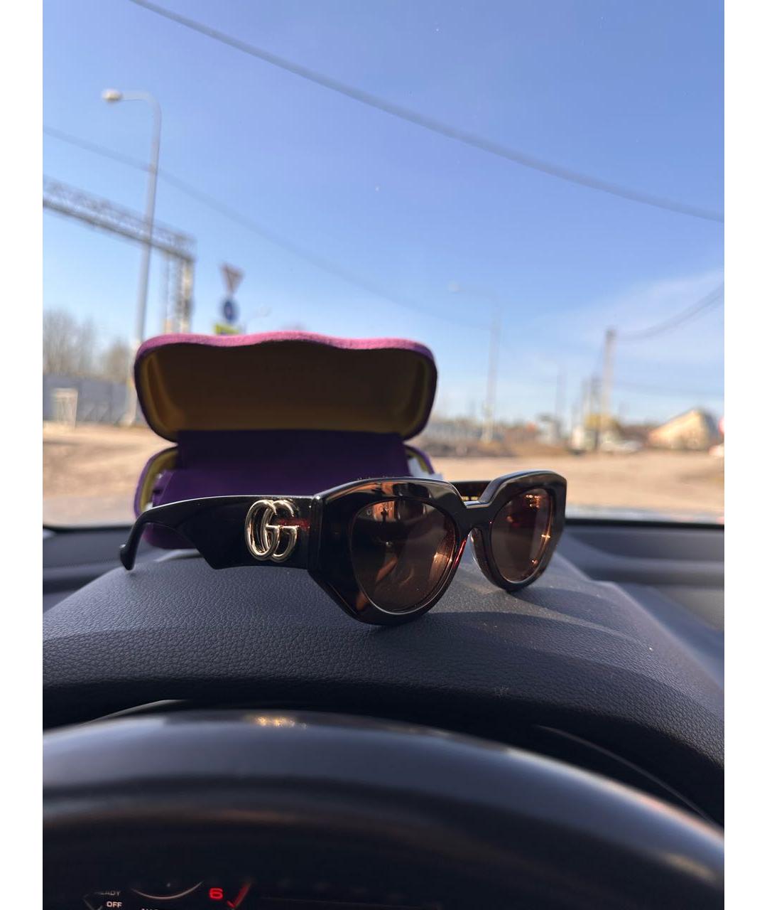 GUCCI Коричневые пластиковые солнцезащитные очки, фото 5
