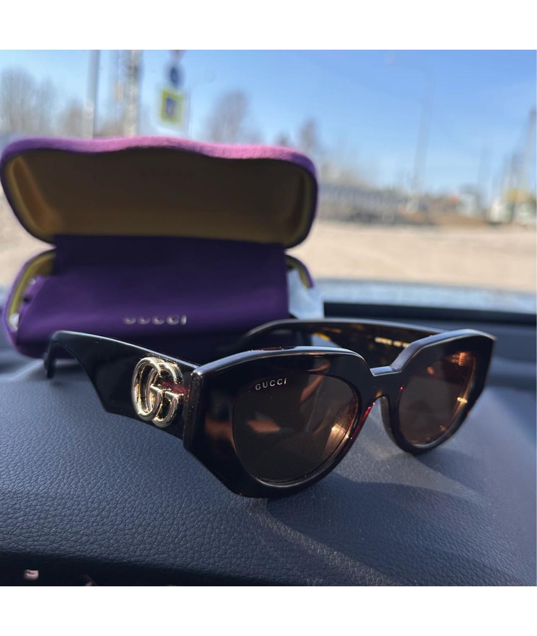GUCCI Коричневые пластиковые солнцезащитные очки, фото 3
