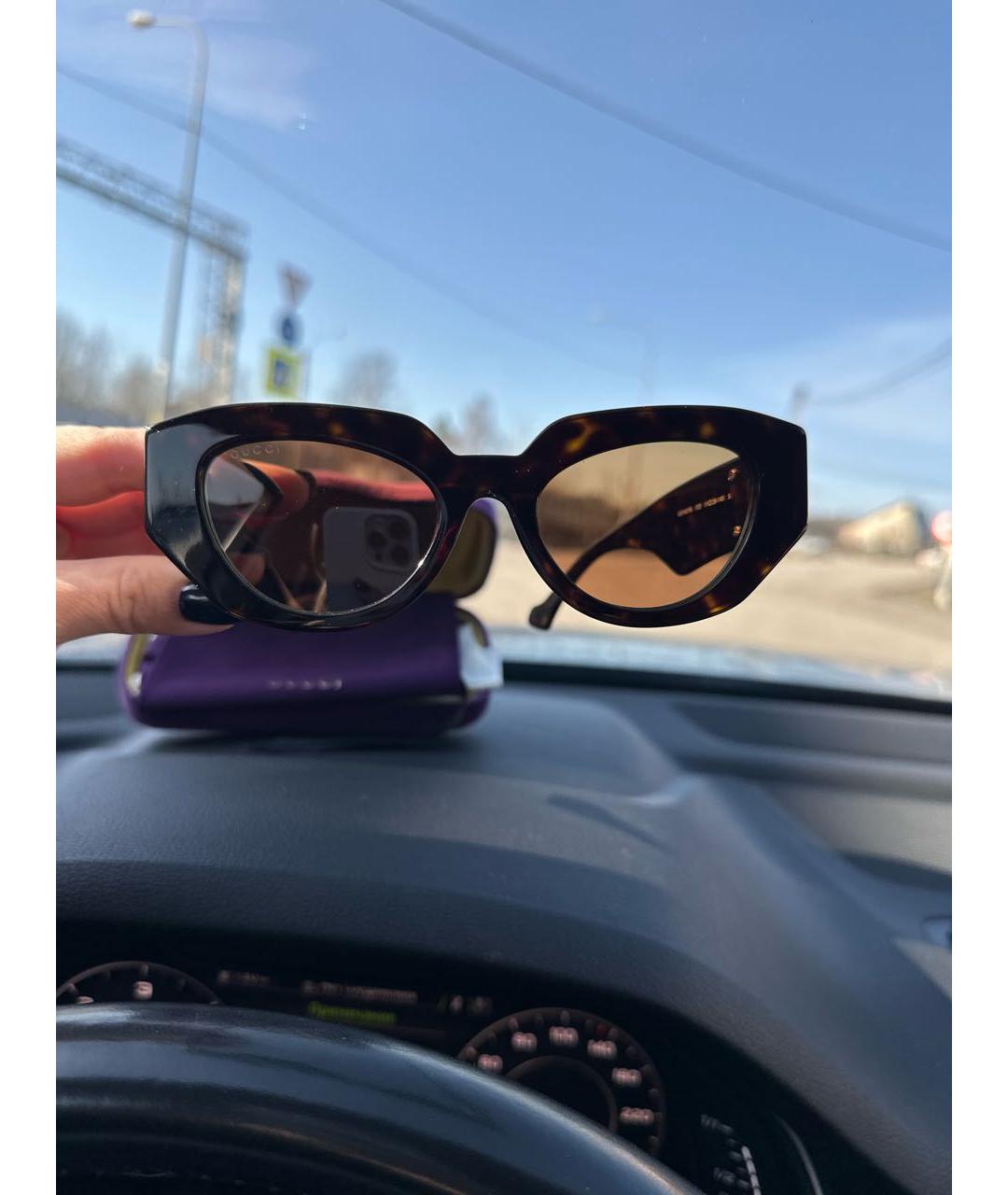 GUCCI Коричневые пластиковые солнцезащитные очки, фото 2