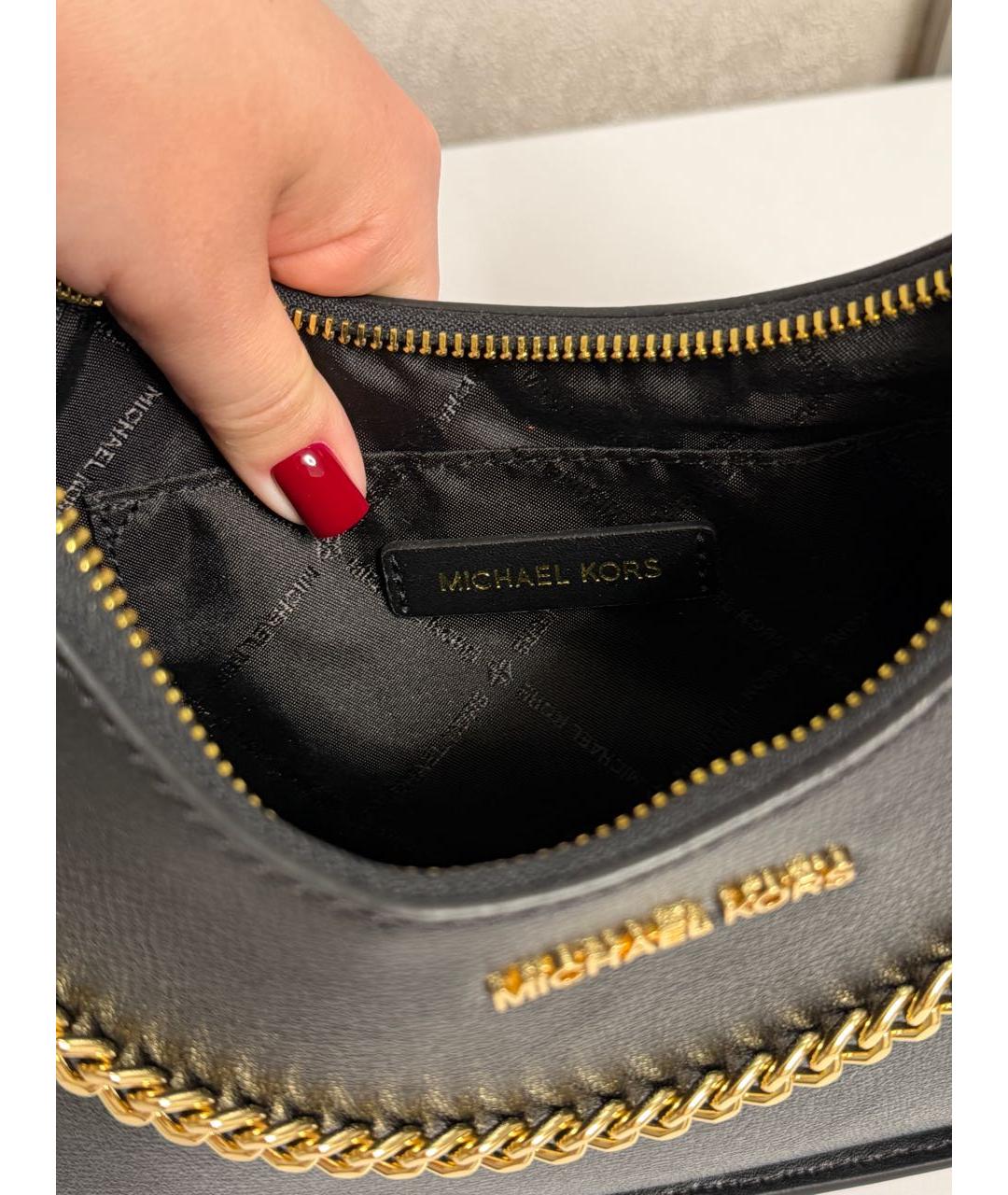 MICHAEL KORS Черная кожаная сумка через плечо, фото 4