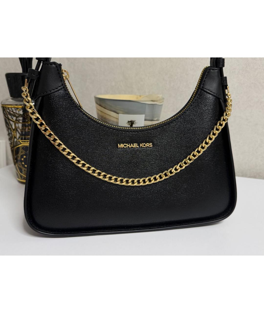 MICHAEL KORS Черная кожаная сумка через плечо, фото 2