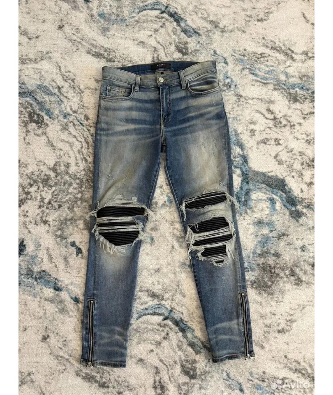 AMIRI Синие хлопко-полиэстеровые джинсы скинни, фото 3