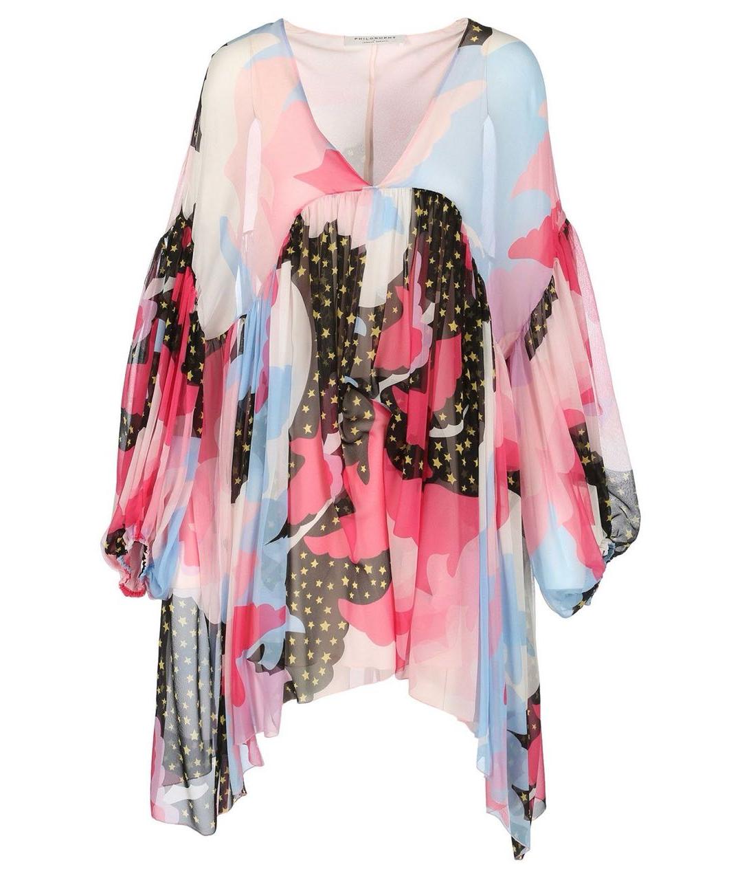 PHILOSOPHY DI LORENZO SERAFINI Мульти шелковое коктейльное платье, фото 9