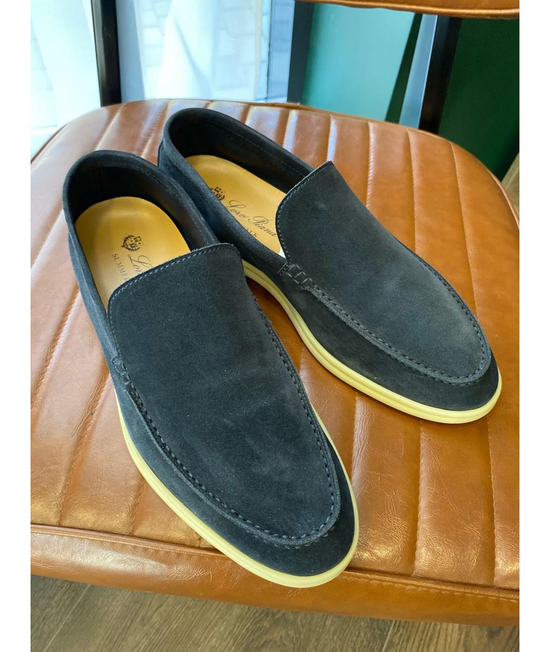 LORO PIANA Темно-синие замшевые лоферы, фото 8