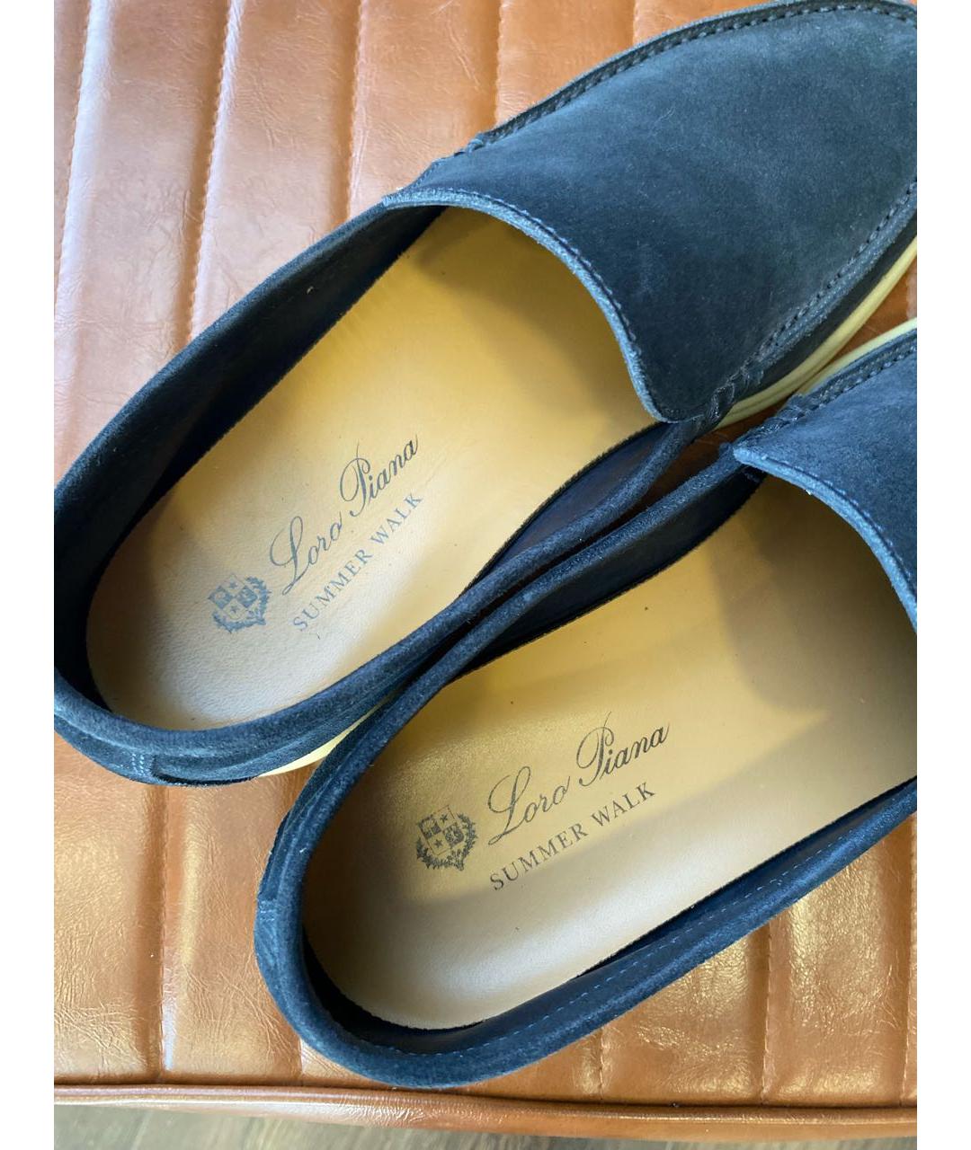 LORO PIANA Темно-синие замшевые лоферы, фото 3