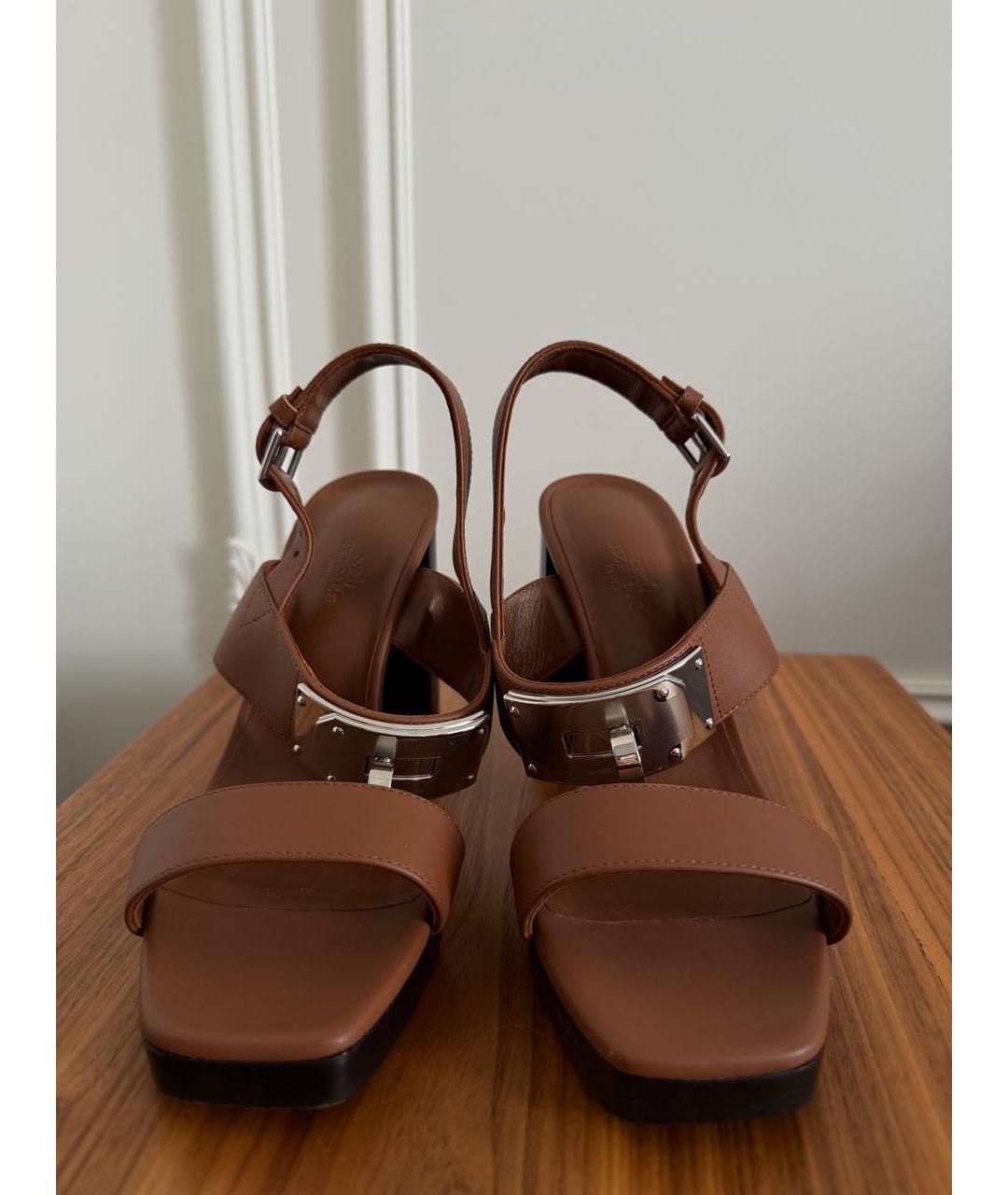 HERMES Коричневые кожаные босоножки, фото 3