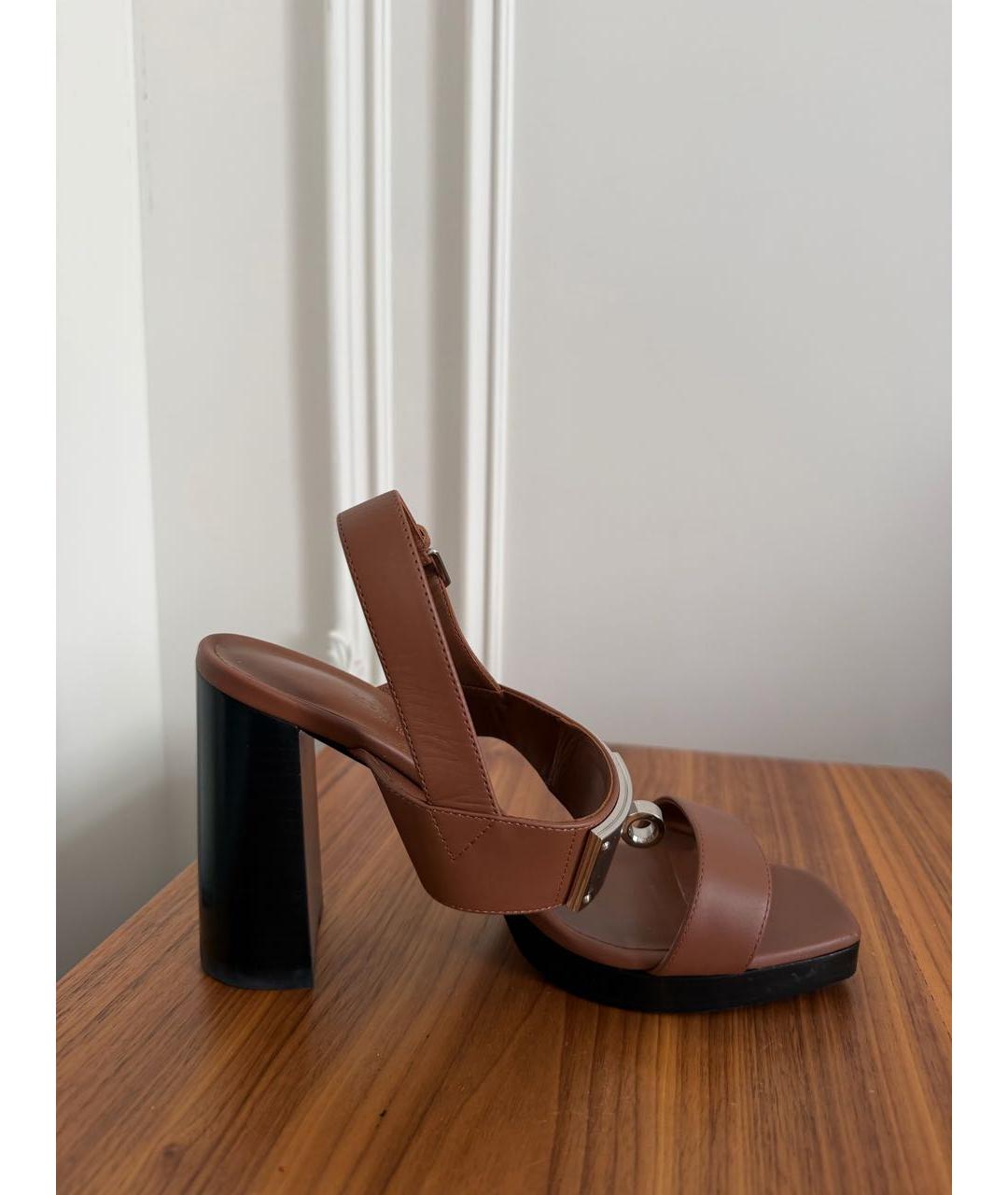 HERMES Коричневые кожаные босоножки, фото 8