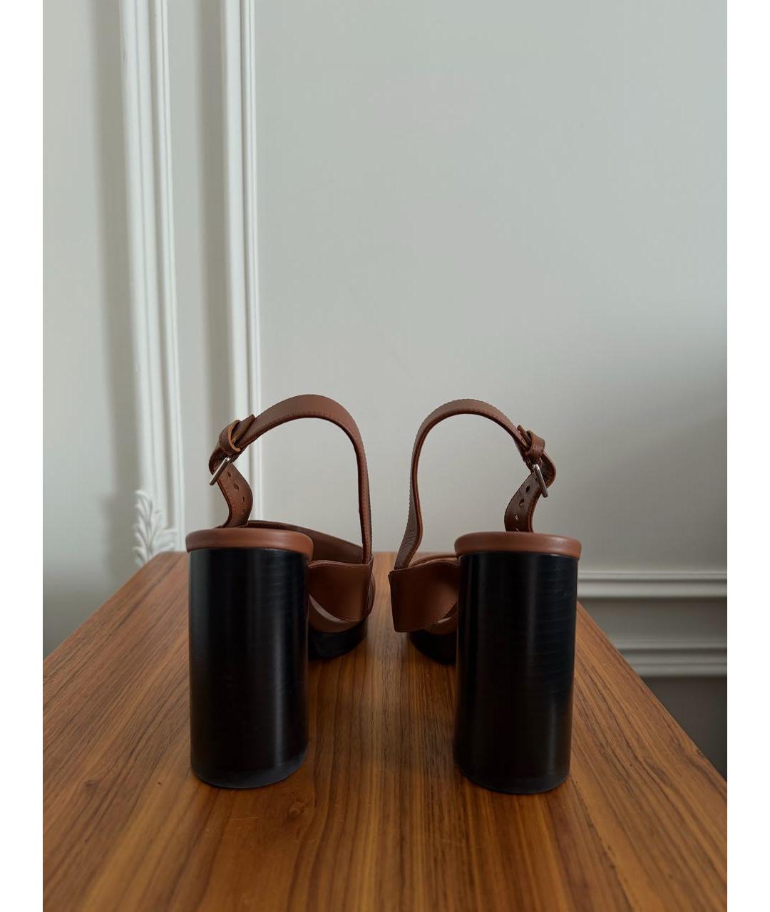 HERMES Коричневые кожаные босоножки, фото 4