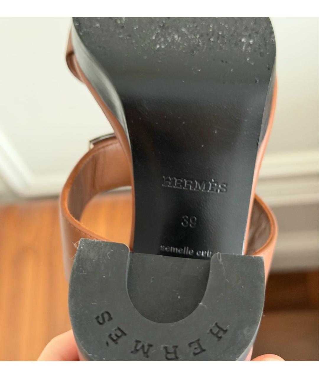 HERMES Коричневые кожаные босоножки, фото 5