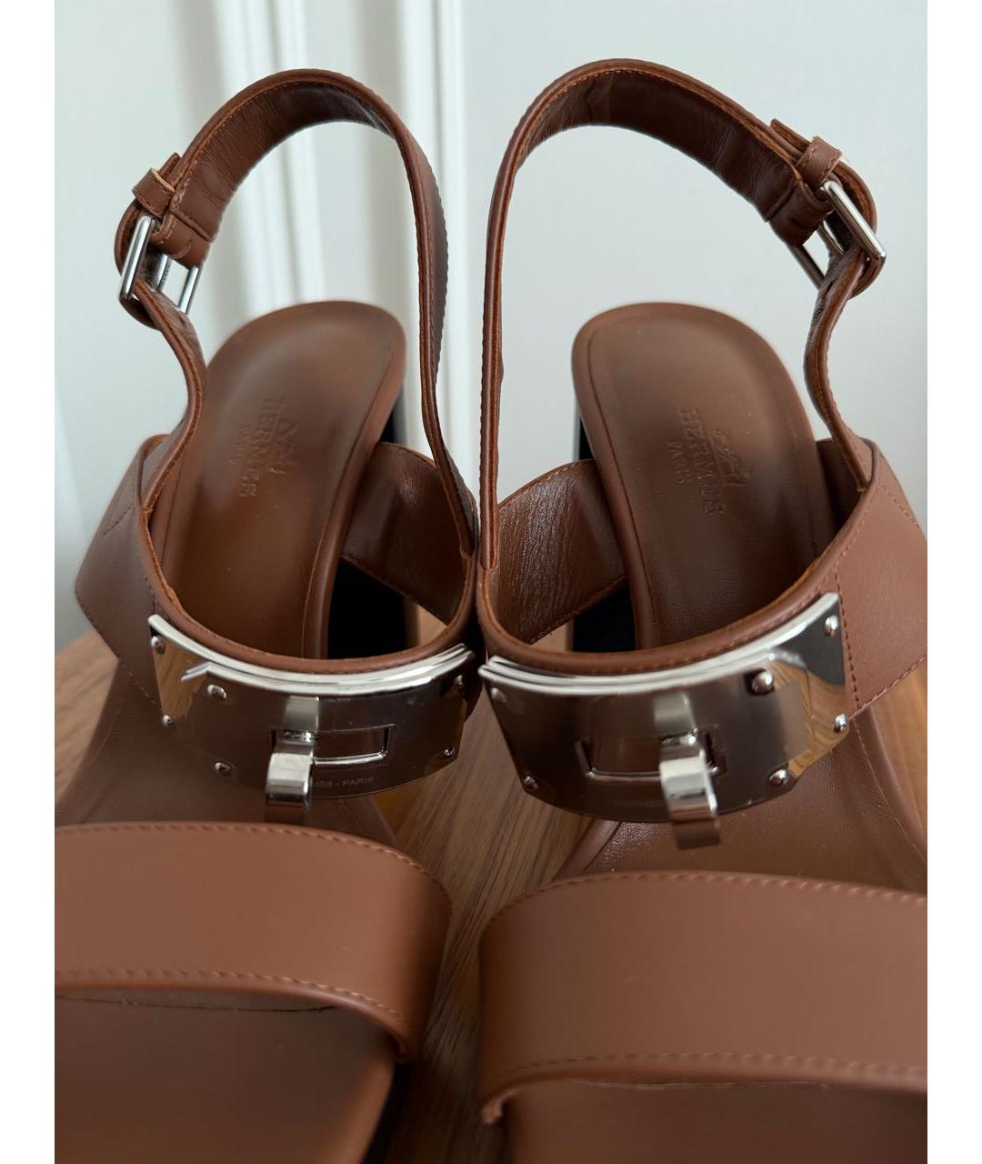 HERMES Коричневые кожаные босоножки, фото 6