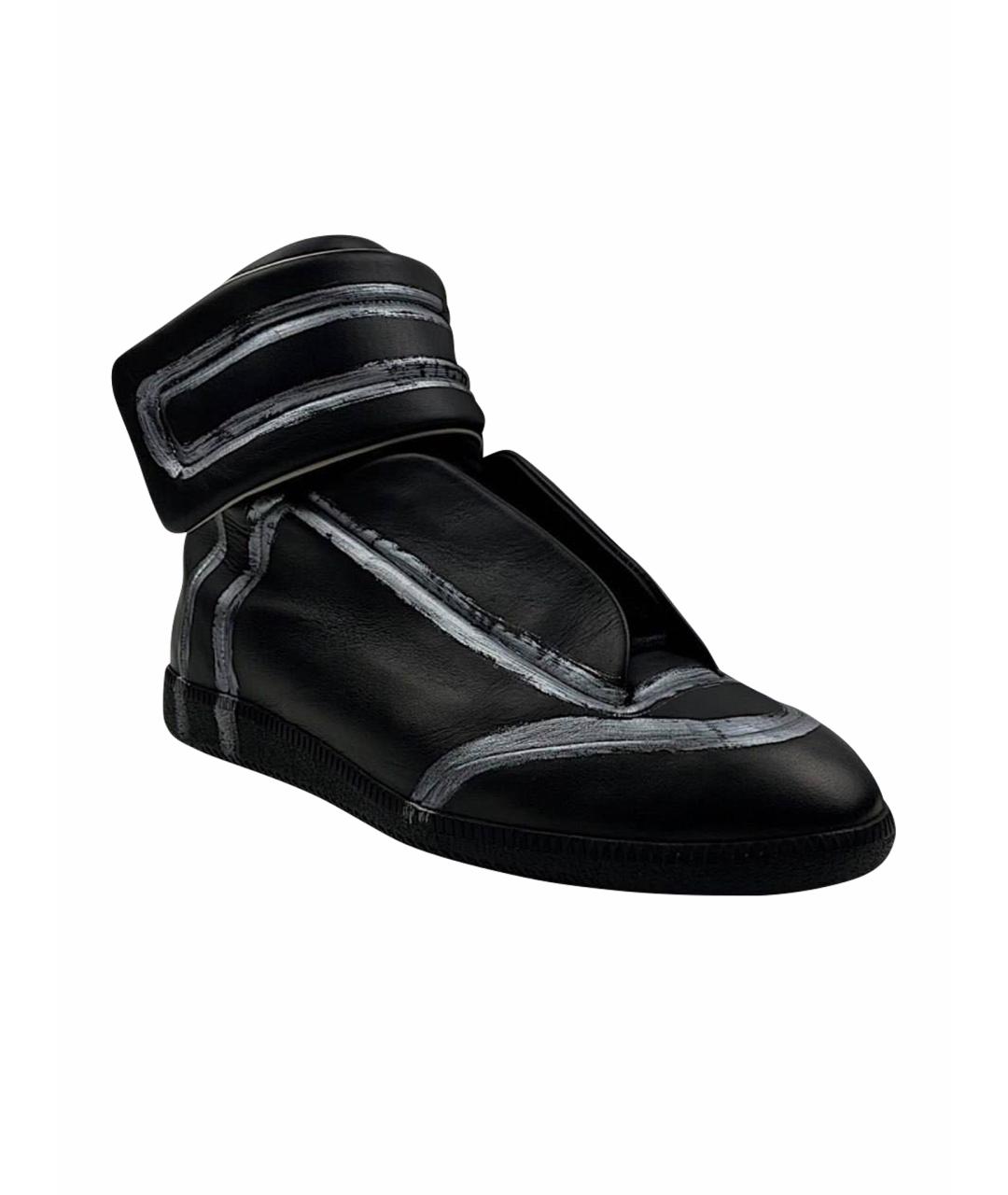 MAISON MARGIELA Черные кожаные высокие кроссовки / кеды, фото 1