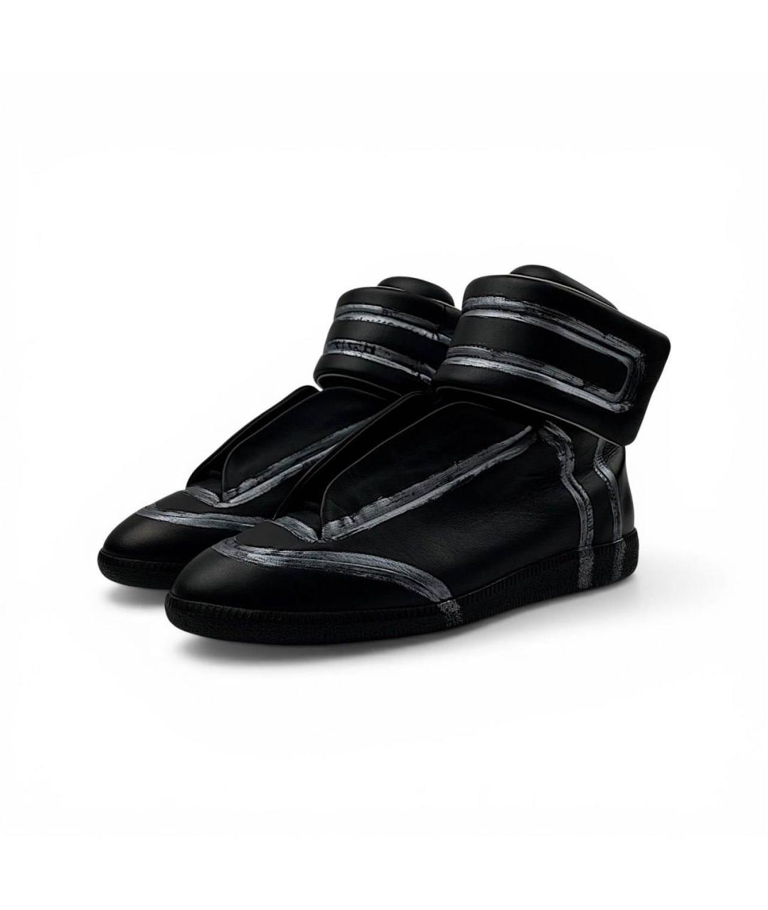 MAISON MARGIELA Черные кожаные высокие кроссовки / кеды, фото 2