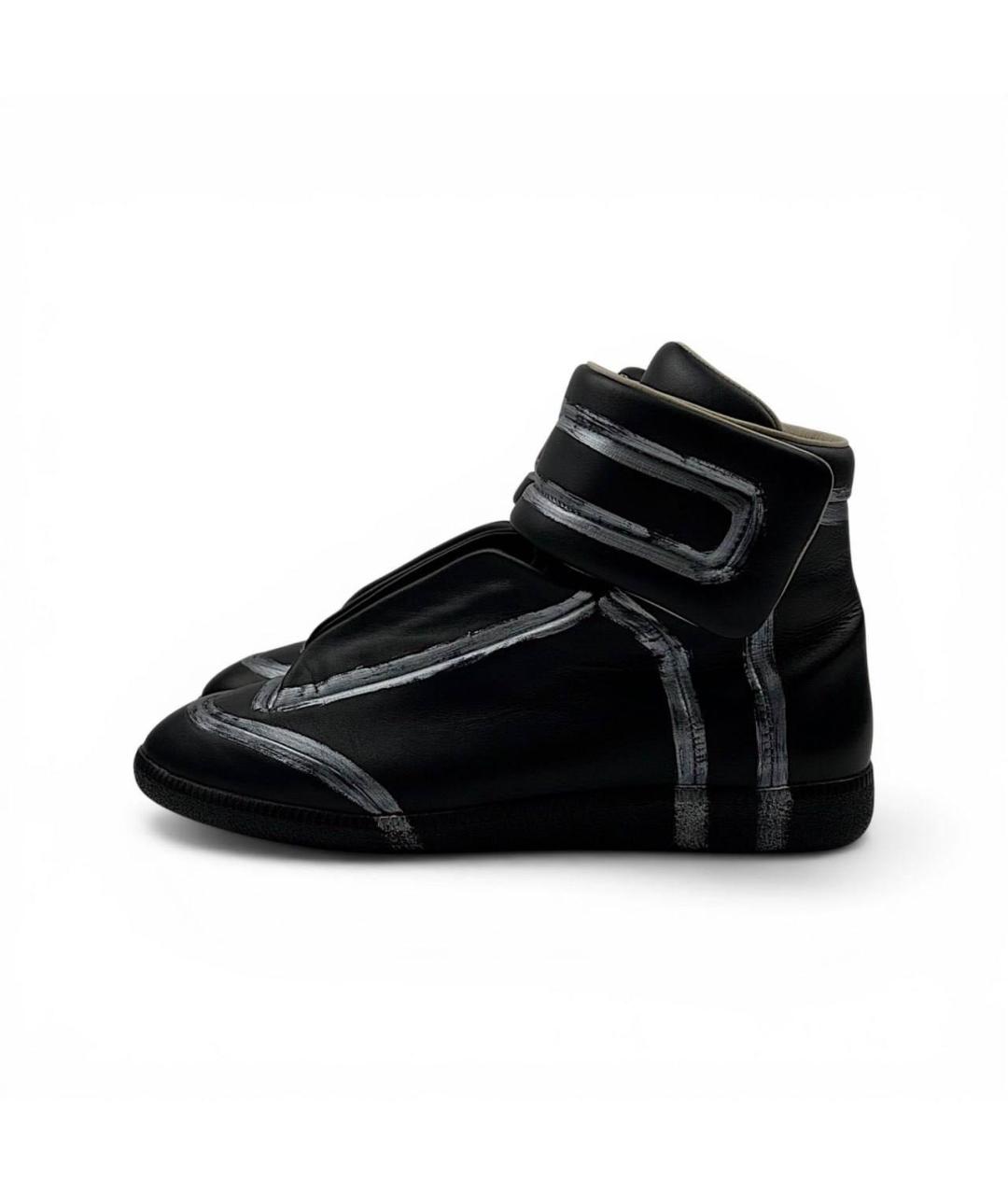 MAISON MARGIELA Черные кожаные высокие кроссовки / кеды, фото 4