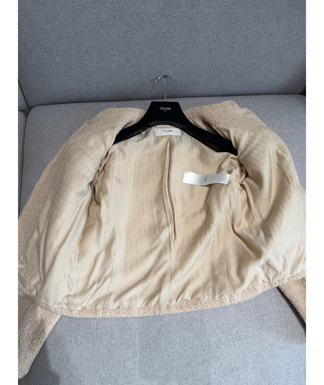 CELINE Бежевый шерстяной жакет/пиджак, фото 6