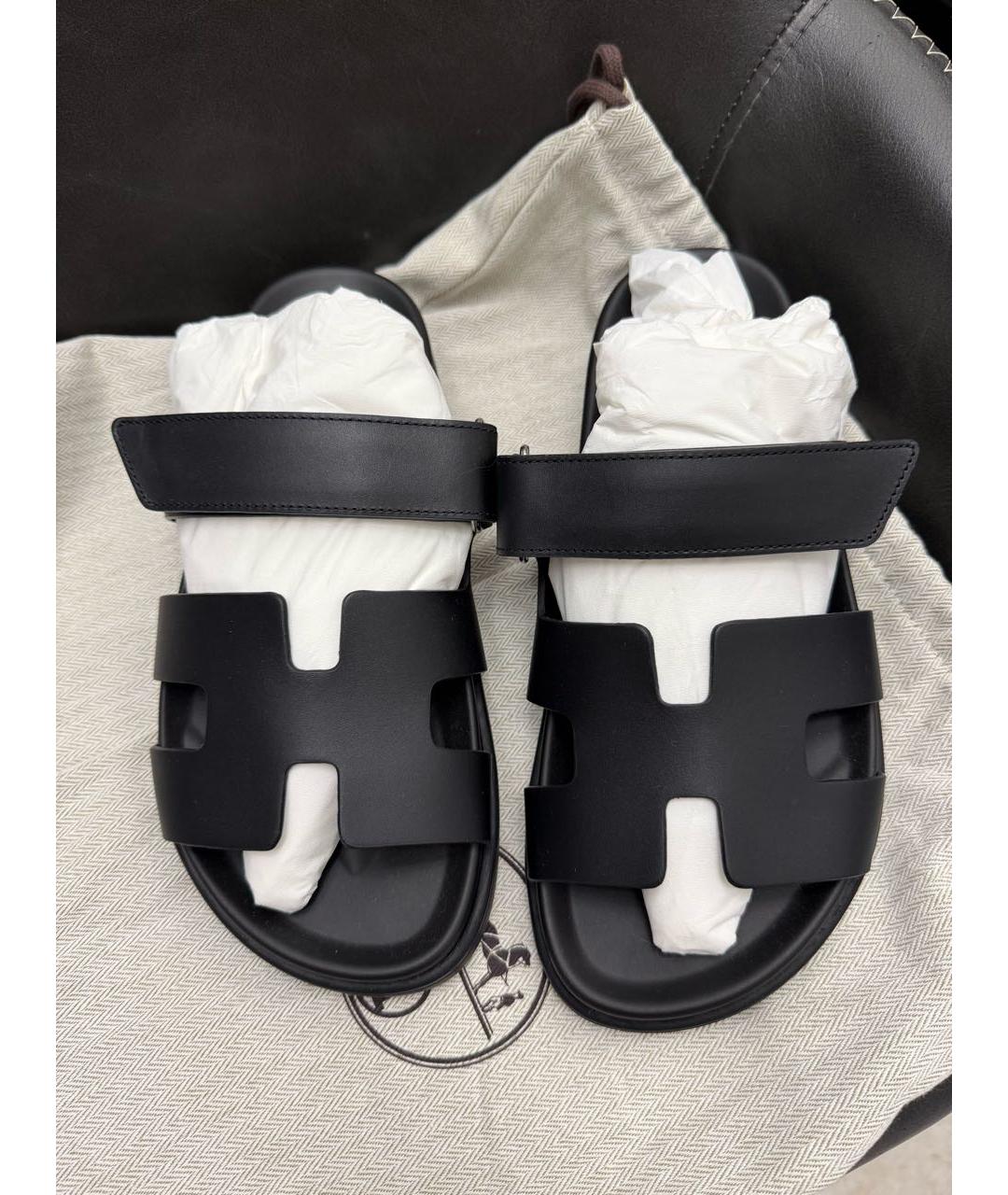 HERMES Черные кожаные шлепанцы, фото 4