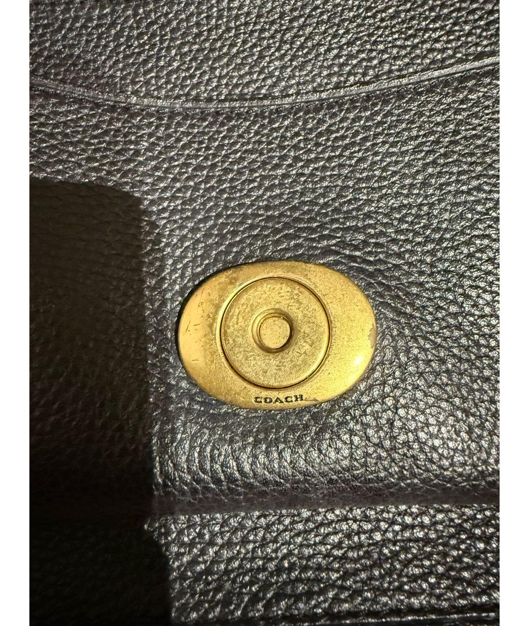 COACH Черная кожаная сумка с короткими ручками, фото 5