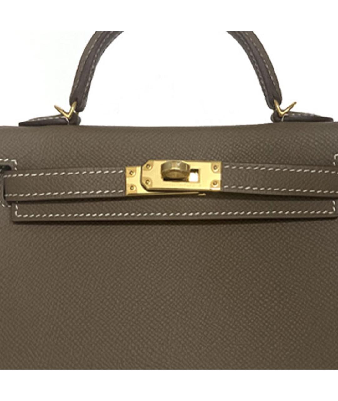 HERMES Коричневая кожаная сумка с короткими ручками, фото 4