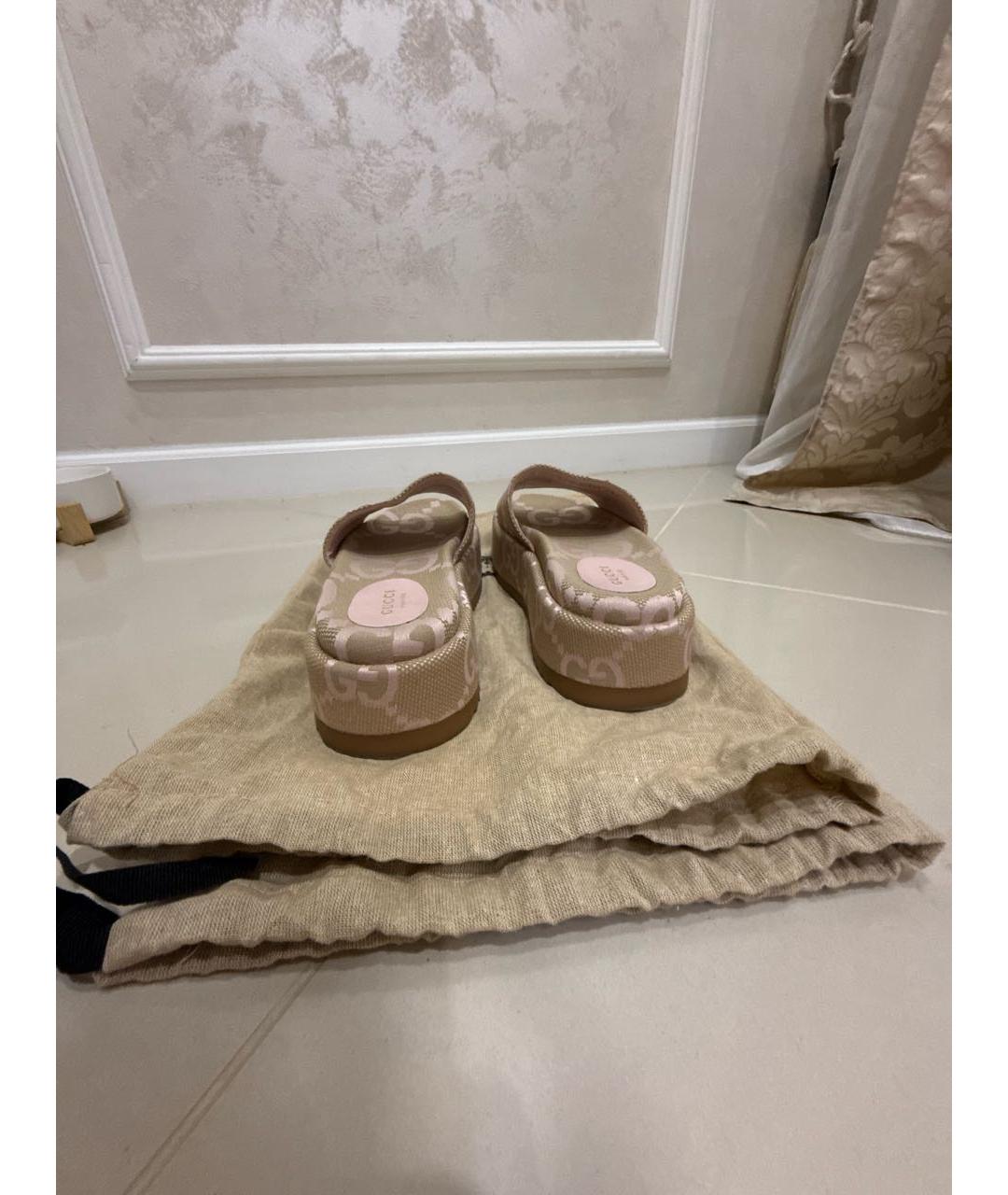 GUCCI Бежевые текстильные шлепанцы, фото 4