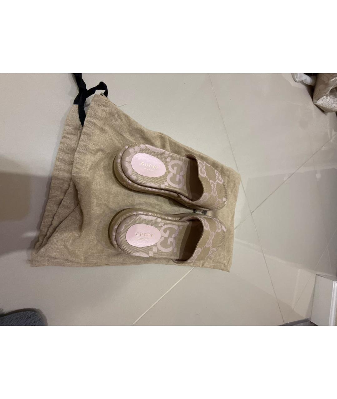 GUCCI Бежевые текстильные шлепанцы, фото 3