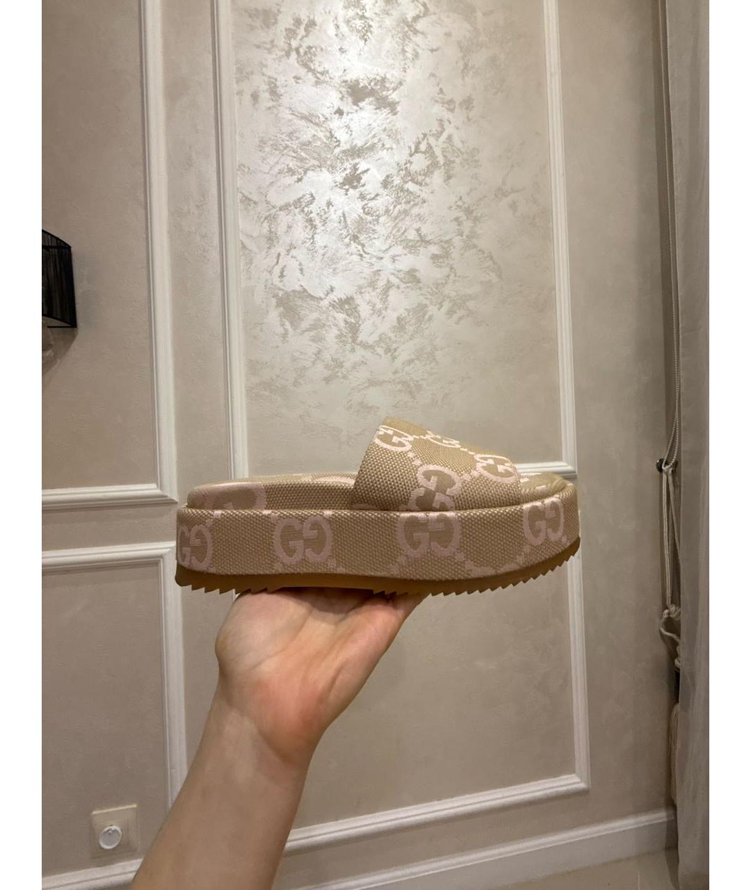 GUCCI Бежевые текстильные шлепанцы, фото 5