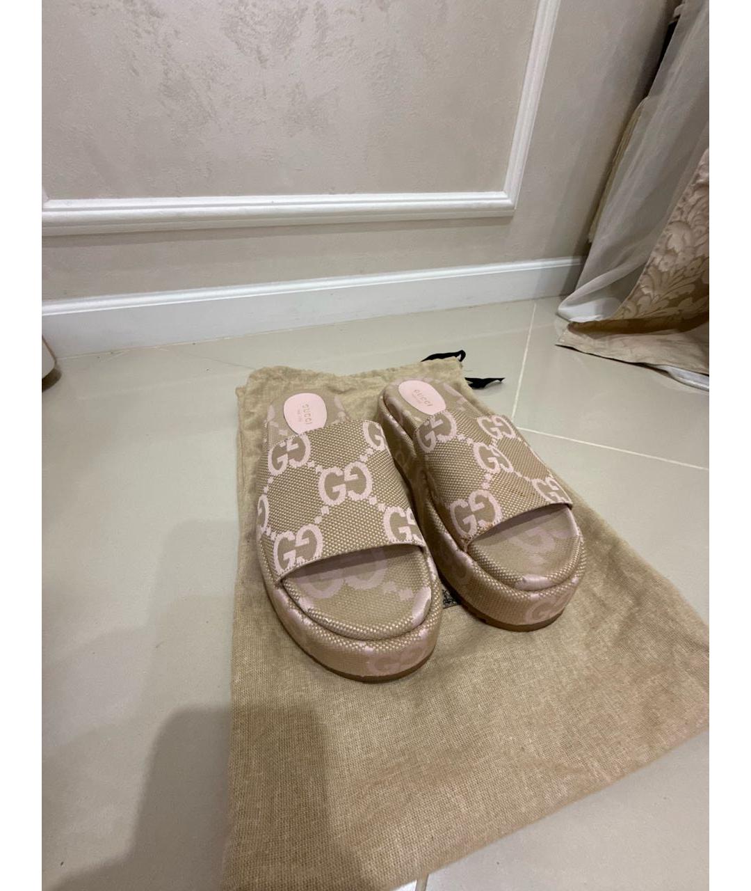 GUCCI Бежевые текстильные шлепанцы, фото 2