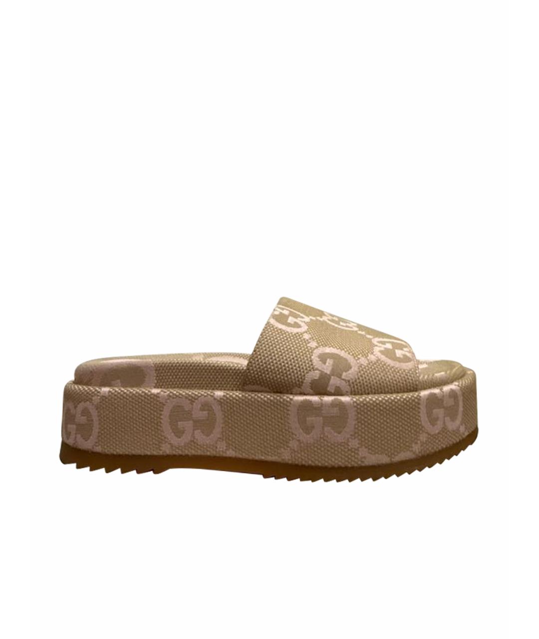GUCCI Бежевые текстильные шлепанцы, фото 1