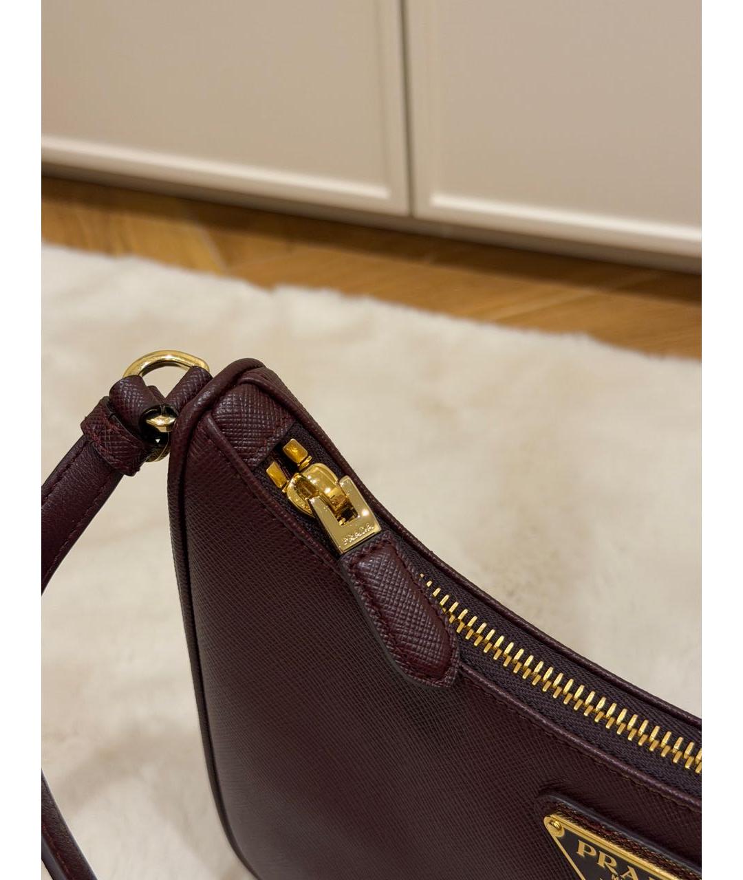 PRADA Бордовая кожаная сумка через плечо, фото 5