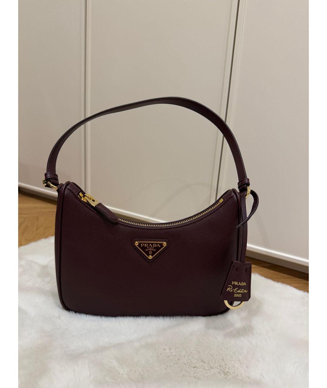 PRADA Бордовая кожаная сумка через плечо, фото 8