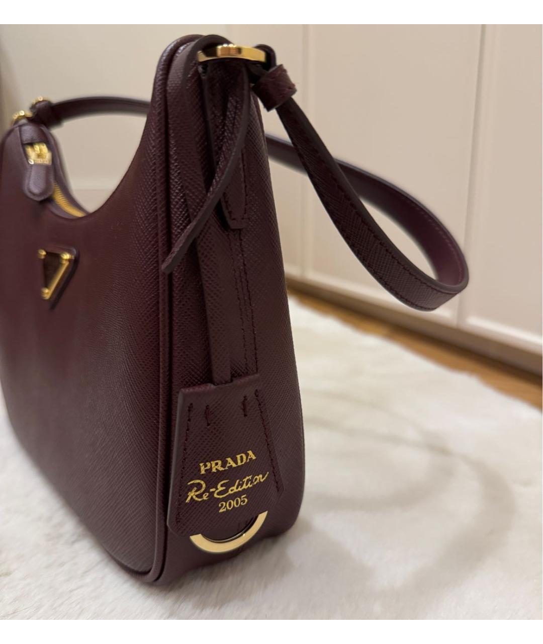 PRADA Бордовая кожаная сумка через плечо, фото 7