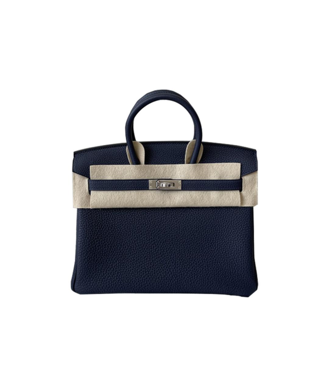 HERMES Темно-синяя кожаная сумка с короткими ручками, фото 6