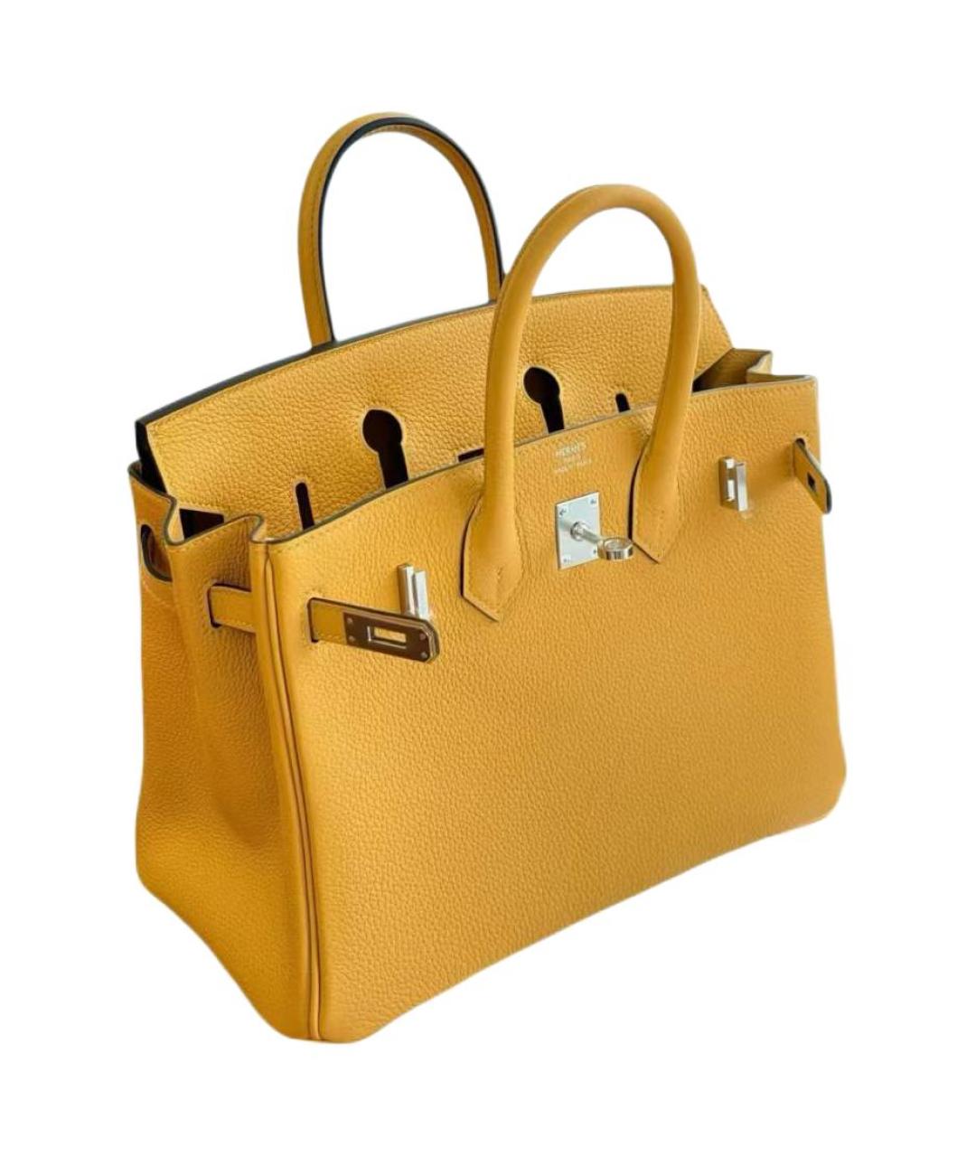 HERMES Желтая кожаная сумка с короткими ручками, фото 3