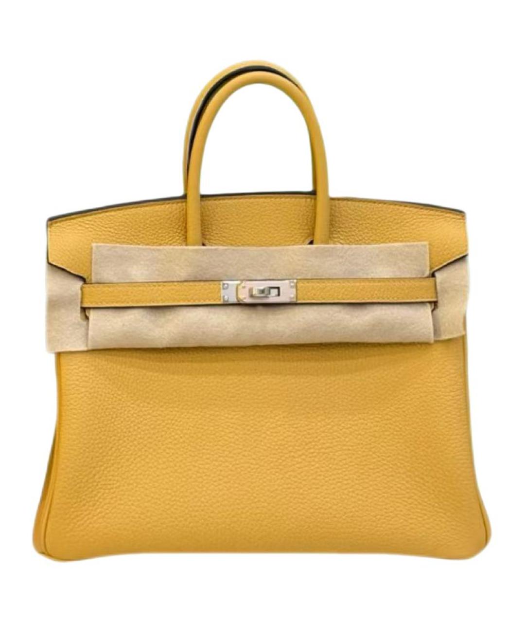 HERMES Желтая кожаная сумка с короткими ручками, фото 1