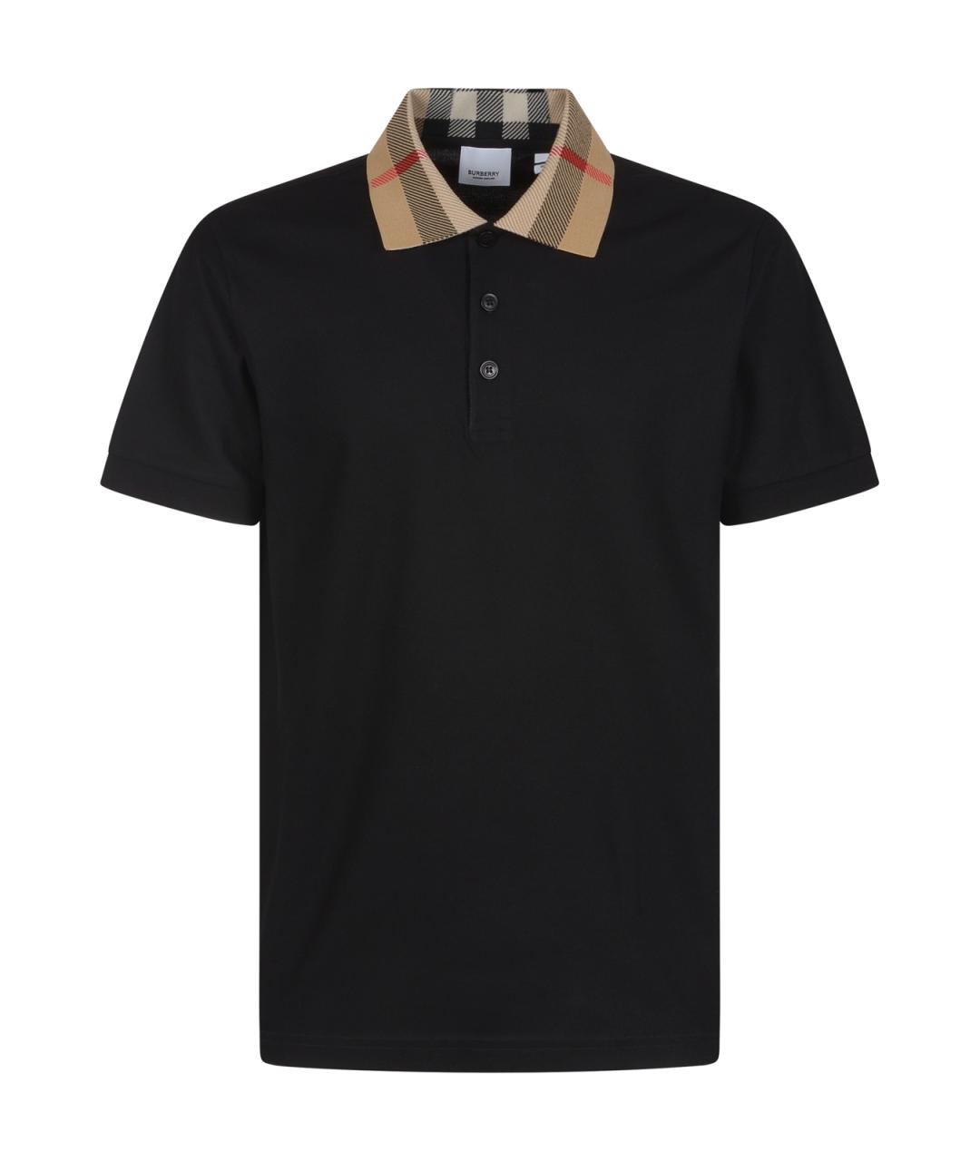 BURBERRY Черное хлопковое поло с коротким рукавом, фото 1