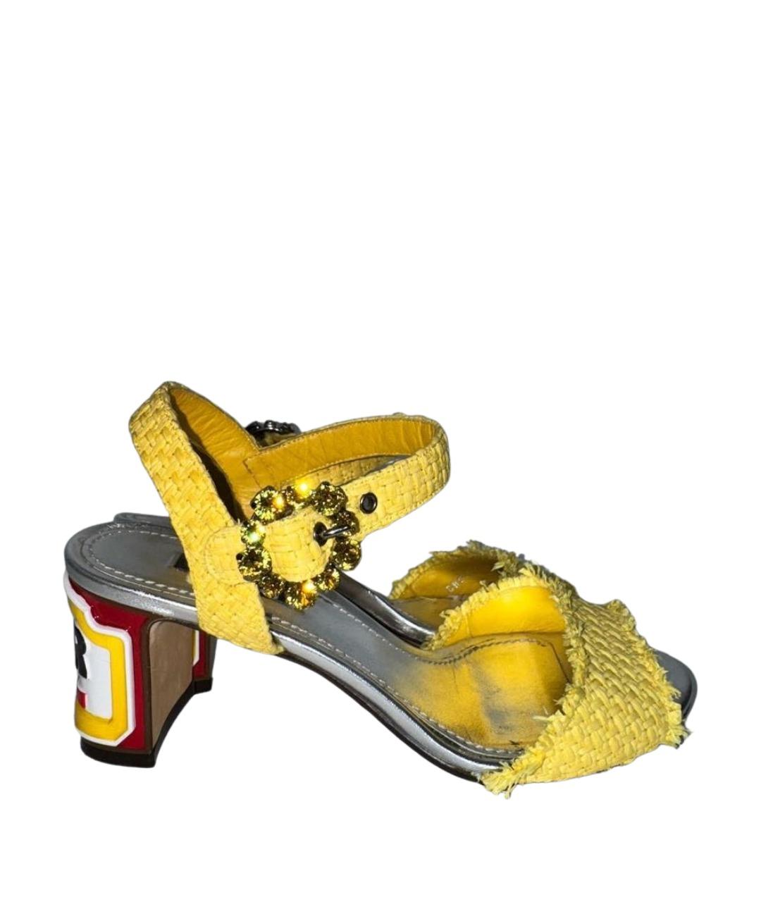 DOLCE&GABBANA Желтые кожаные босоножки, фото 1