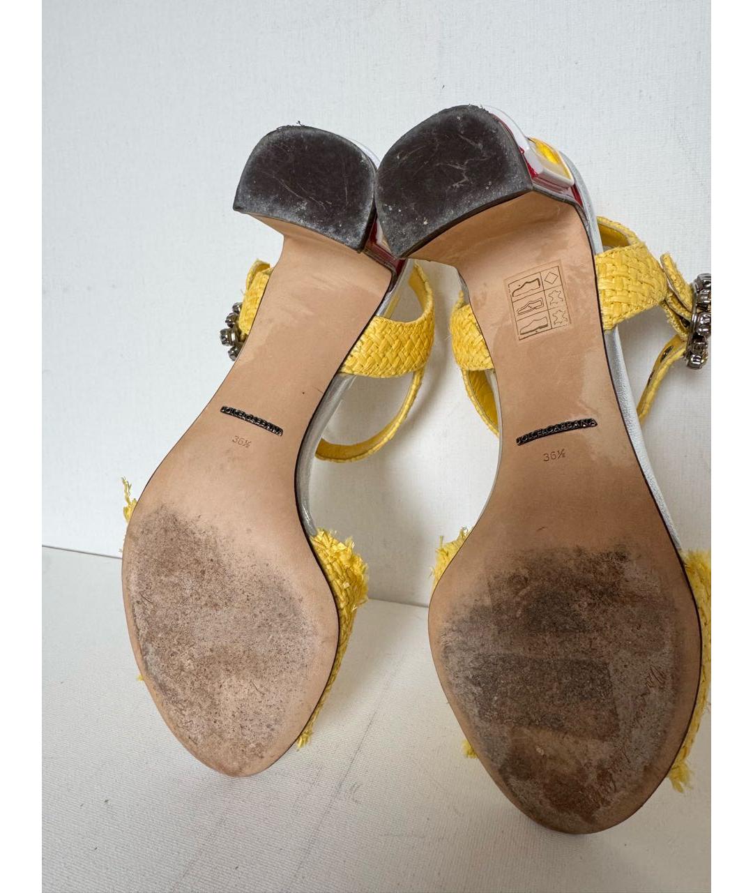 DOLCE&GABBANA Желтые кожаные босоножки, фото 8