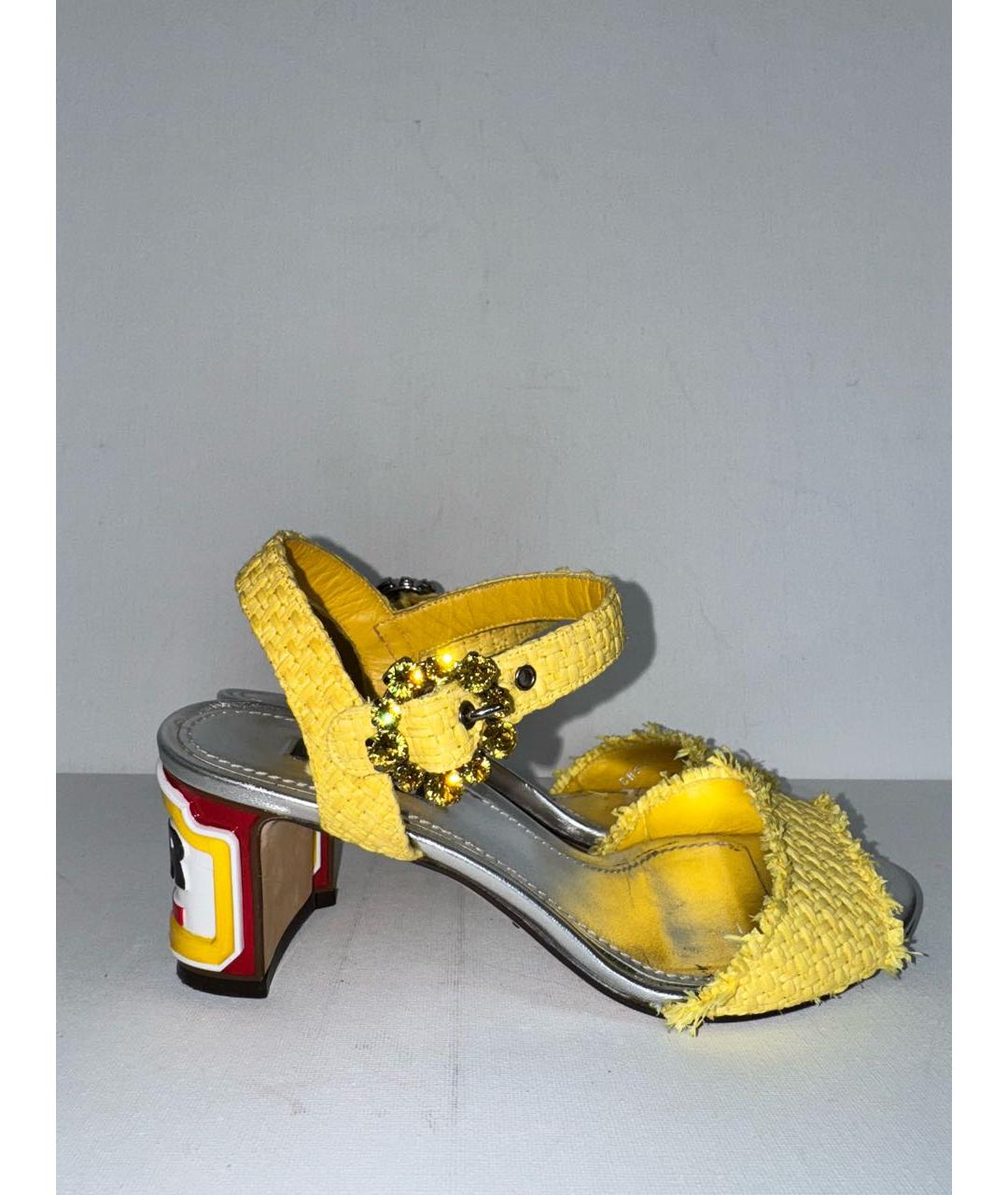 DOLCE&GABBANA Желтые кожаные босоножки, фото 9