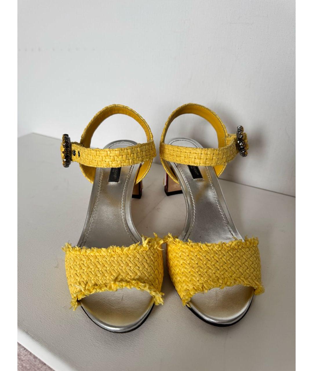 DOLCE&GABBANA Желтые кожаные босоножки, фото 7