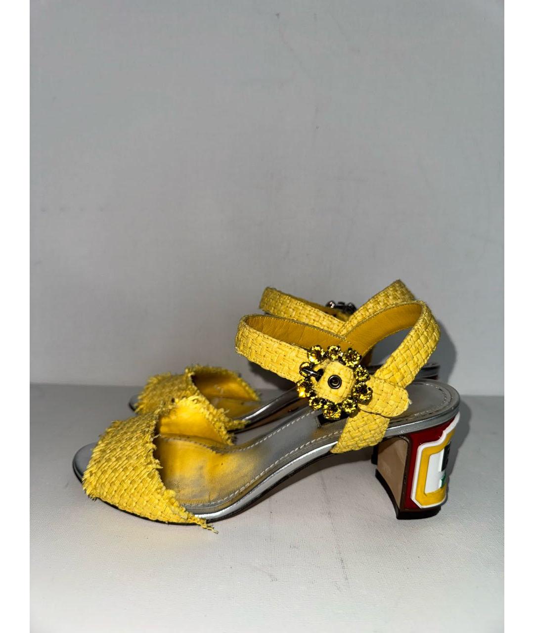 DOLCE&GABBANA Желтые кожаные босоножки, фото 5